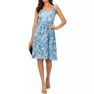Adrianna Papell Women's Flutter-Sleeve Embroidered Dress Blue Multi Sz 8